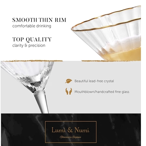 Set Of 2 Gold-Rimmed Martini Glass Set - Picture 3 of 5